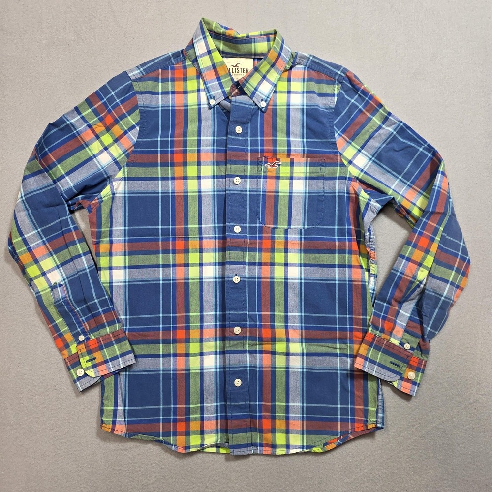 Hollister Shirt Mens Medium Blue Plaid Button Down Long Sleeve Casual Pocket